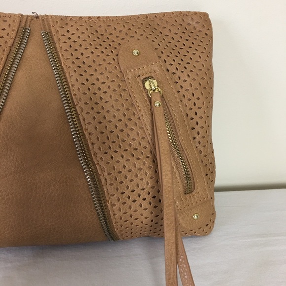 Clutch purse with zipper detail, tan color - Picture 6 of 9